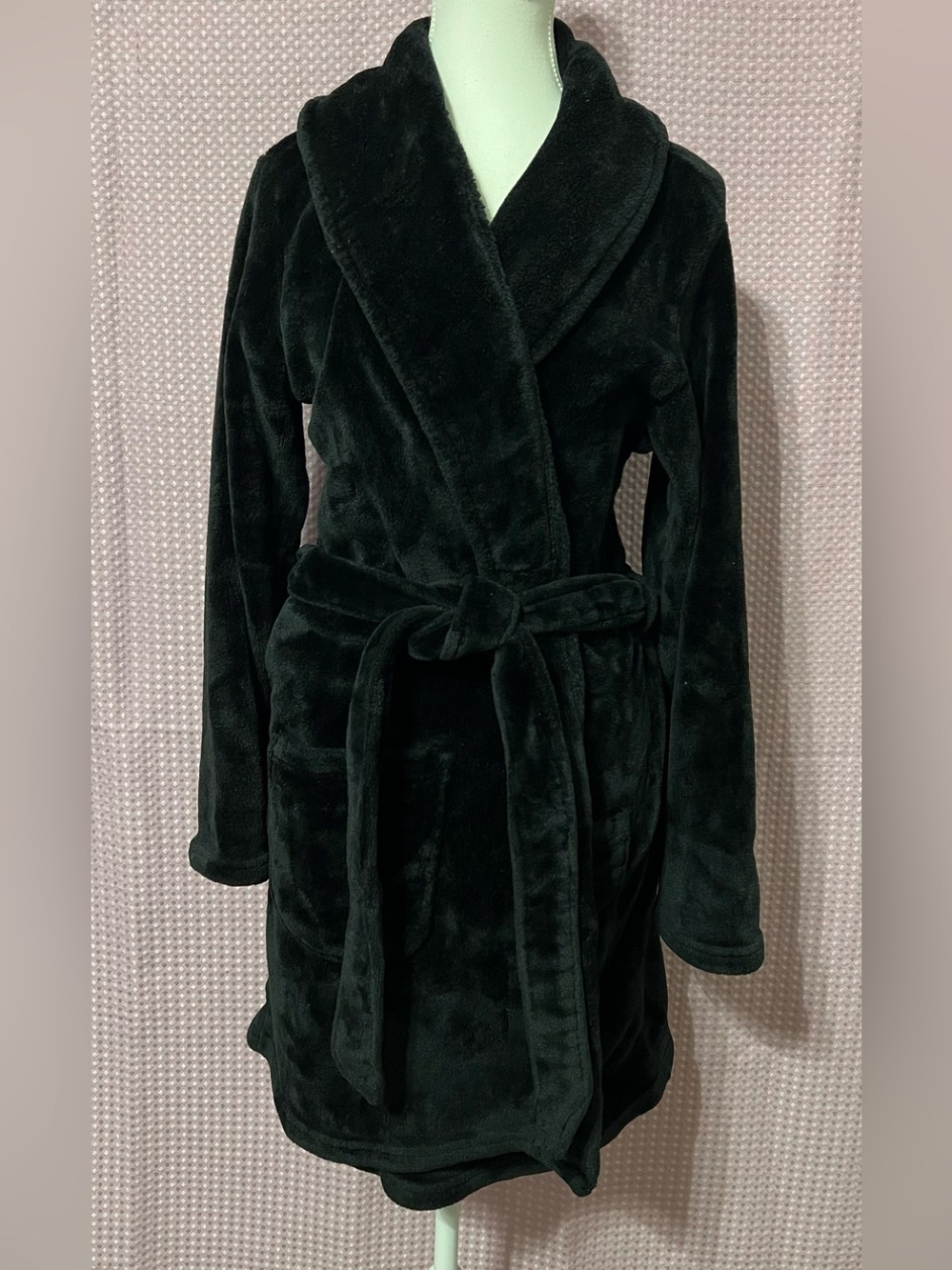 Victoria's Secret Plush Black Teddy Wrap Coat with Belt